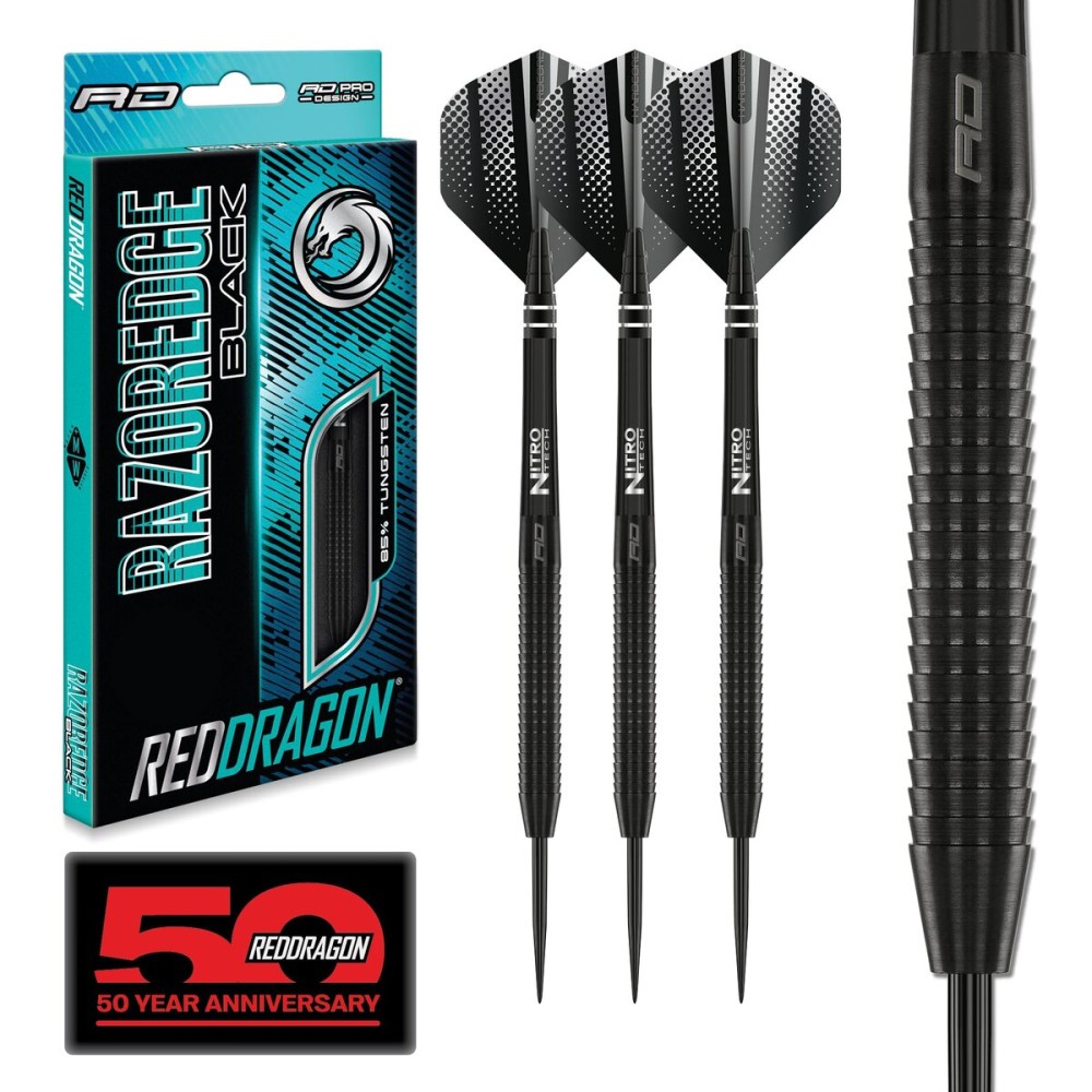 RED DRAGON Razor Edge Black 20g Tungsten Darts with Flights and Stems