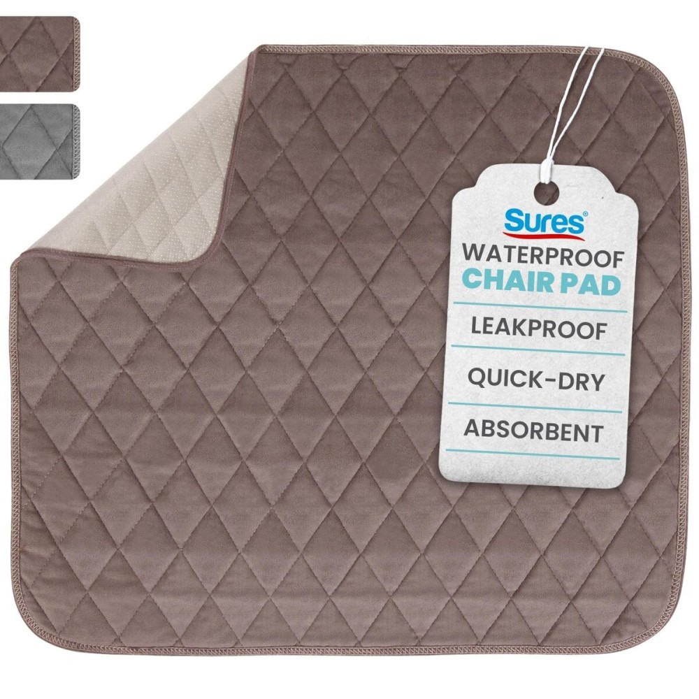 Sures Waterproof Chair Pads for Incontinence (22 x 21) - Washable, Waterproof Seat Protector - Chair Protector Seat Cover - Absorbent Pad for Bed, Seat, Car, Wheelchair & Recliner (Brown, 1 Pack)