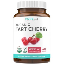 Organic Tart Cherry Capsules - High Strength 4:1 Tart Cherry Extract Capsules with 2000mg Herbal Equivalent per Serving for Uric Acid Support - Vegan Non-GMO & Made in the USA (2 Months Supply)