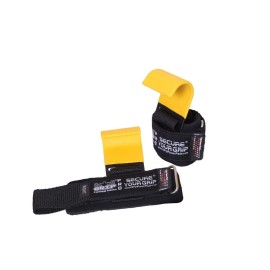 Heavy Duty PRO Metal Lifting Steel Hooks Power Weightlifting Set of 2 Premium Thick Padded Workout Hook Gloves (Men-Wrist Size Large, Yellow)