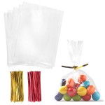 Cello Cellophane Treat Bags,5x7 Inches Clear Cellophane Bags 200 Pcs OPP Plastic Treat Bags with 200 Twist Ties for Gift Wrapping,Packaging Candies,Dessert,Bakery, Cookies, Chocolate,Party Favor