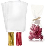 Morepack Cellophane Treat Bags, 4x9 Inches 200 Pcs OPP Plastic Treat Bags with 200 Twist Ties for Gift Wrapping,Packaging Candies,Bakery, Cookies, Chocolate,Party Favors