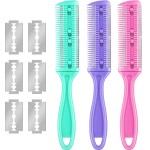 Maitys 3 Pcs Haircut Razor Comb Hair Cutting Comb with 12 Replacement Blades Double Edge Shaper for Salon & Home Styling Split Ends Trimmer Styler for Thick and Thin Hair