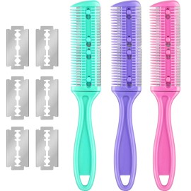 Maitys 3 Pcs Haircut Razor Comb Hair Cutting Comb with 12 Replacement Blades Double Edge Shaper for Salon & Home Styling Split Ends Trimmer Styler for Thick and Thin Hair