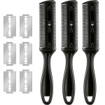Maitys 3 Pcs Haircut Razor Comb Hair Cutting Comb with 12 Replacement Blades Double Edge Shaper for Salon & Home Styling Split Ends Trimmer Styler for Thick and Thin Hair(Black)