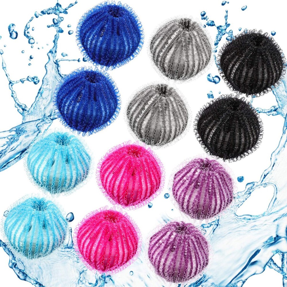 Blulu 12 Pieces Pet Hair Remover for Laundry Dryer Balls Reusable Washing Machine Hair Catcher Pet Dog Cat Catcher Lint Remover (Light Blue,Blue,Grey,Black,Purple,Rose Red)
