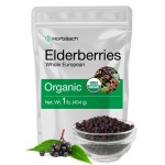 Horbach Elderberries Dried Organic | 1 lb Bulk Bag | Whole European | Non-GMO, Gluten Free | Sambucus Nigra