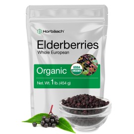 Horbach Elderberries Dried Organic | 1 lb Bulk Bag | Whole European | Non-GMO, Gluten Free | Sambucus Nigra