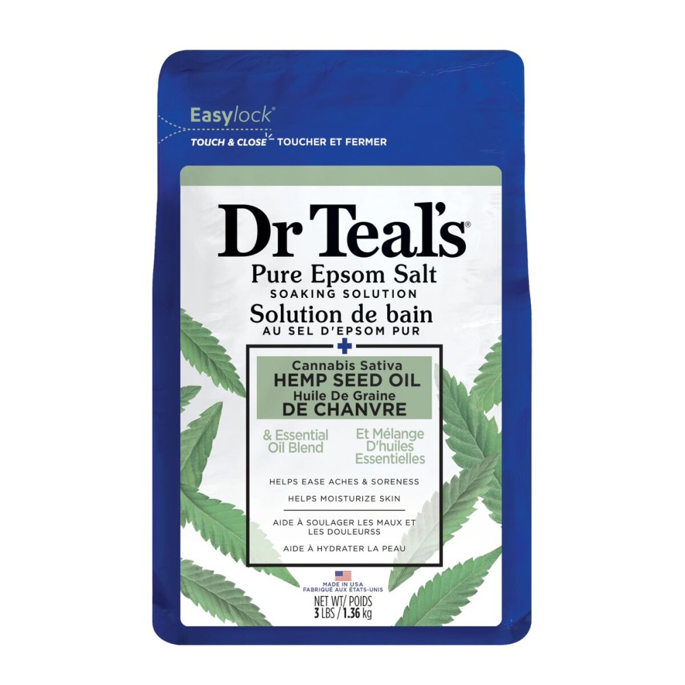 Dr Teal\'s Pure Epsom Magnesium Salt Soak, Cannabis Sativa Hemp Seed Oil, 3 lb