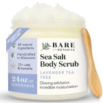 Bare Botanics Lavender Tea Tree Body Scrub 24oz | Made in Madison, WI | All Natural Sea Salt Exfoliator w/ Skin Loving Moisturizers | Vegan & Cruelty Free | Gift Ready Packaging w/ a Cute Wooden Spoon