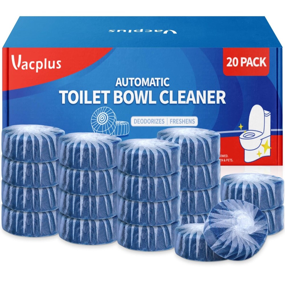 Vacplus Toilet Bowl Cleaners - 20 Pack Long-Lasting Toilet Cleaner Tablets, Prevent Stains & Deodorize, Blue