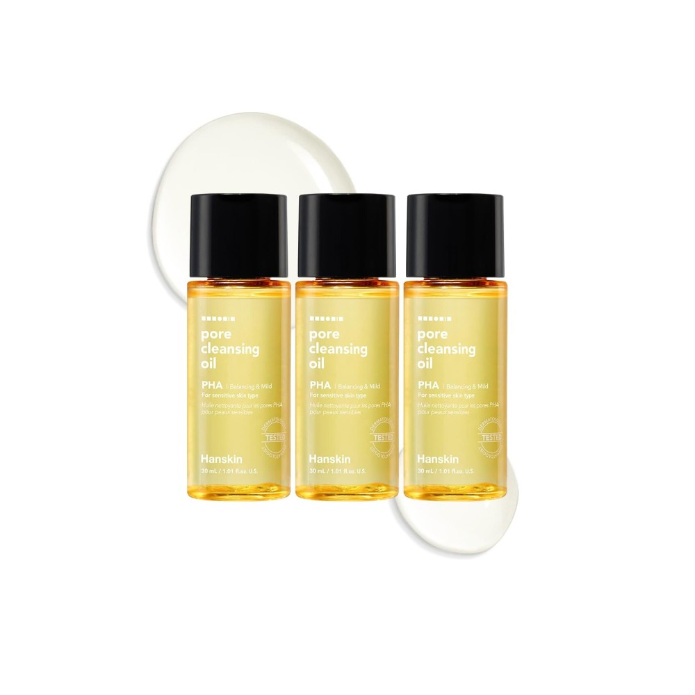 Hanskin PHA Pore Cleansing Oil Mini Set (1.01 oz x 3) - Travel Size Facial Oil Cleanser & Makeup Remover | Gentle Blackhead Care, TSA Friendly | Korean Skincare Stocking Stuffer & Gift for Women