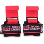 Heavy Duty PRO Metal Lifting Steel Hooks Power Weight Lifting Set of 2 Premium Thick Padded Workout Hook Gloves (Men-Wrist Size Large, Jet RED)