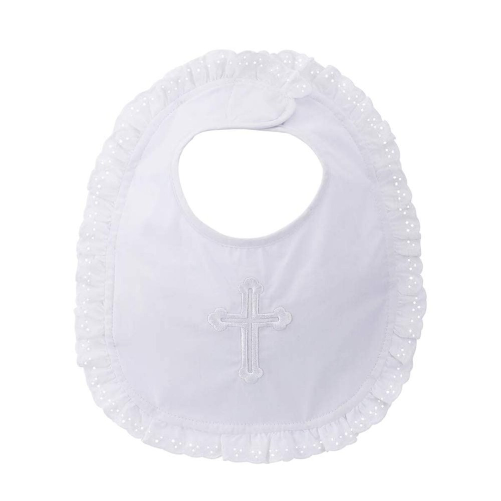 ESTAMICO Baby Girls Embroidered Cross Baptism Bib Infant Christening Outfits Gift