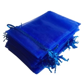 Pimuza Pack of 100 5x7 inch Gift Wrap Bags Royal Blue, Organza Sheer Fabric Sturdy Material, Drawstring Organizer for Baby Shower Favor, Celebration, Church, Rose Petals, Cosmetic, Ring, Earring,Watch