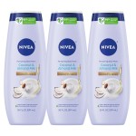 NIVEA Pampering Coconut and Almond Milk Body Wash with Nourishing Serum, Moisturizing Body Wash for Women, Enriched with Provitamin B5 and Vitamin E, 20 Fl Oz Bottle, Pack of 3