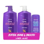 Aussie Total Miracle Hair Care Bundle: Shampoo, Conditioner, and 3 Minute Deep Treatment with Apricot & Macadamia Oil, Paraben-Free for Damaged Hair, 26.2 & 8 Fl Oz