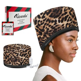VICARKO Hair Steamer Thermal Heat Cap Deep Conditioning Natural Black Hair Scalp Treatment Spa Hot Head Care Electric for Home Use Animal Print