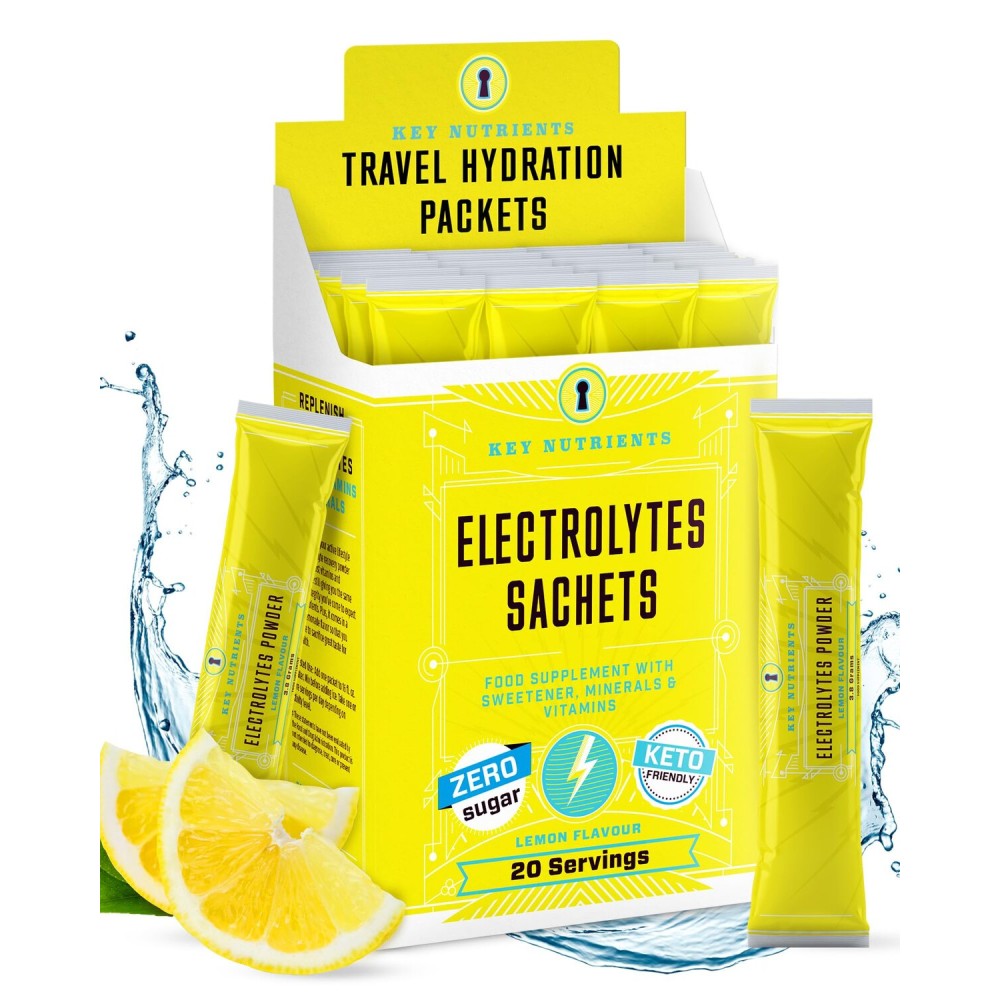 KEY NUTRIENTS Electrolytes Powder Packets - Refreshing Lemonade 20 Pack Hydration Packets - Travel Hydration Powder - No Sugar, No Calories, Gluten Free - Made in USA