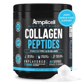 AMPLICELL Multi Collagen Peptides Powder - Hydrolyzed Type I & III Protein - Grass-Fed, Unflavored, Keto & Paleo Friendly - Hair, Skin, Nails, Joints & Mobility Support - 41 Servings