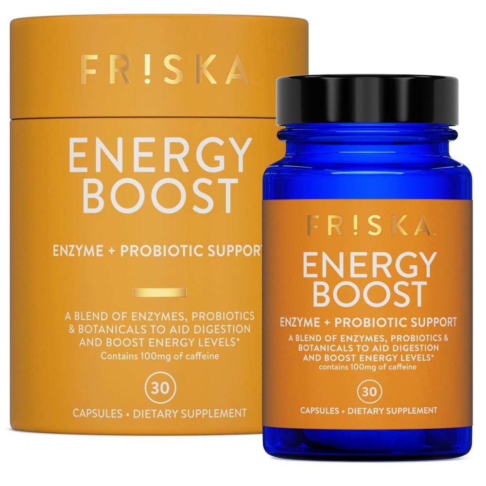 FRISKA Energy Boost Enzyme and Probiotics Supplement, Promotes Better Digestion and Energy for Men and Women, Gut Health, 30 Capsules