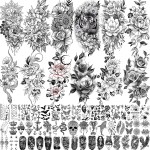 61 Sheets FANRUI Moon Peony Flowers Temporary Tattoos For Women Girls Arm Sleeve Thigh, Waterproof Realistic Rose Floral Tattoo Sticker Adults, Bulk Temp Long Lasting Fake Tattoos That Look Real Snake