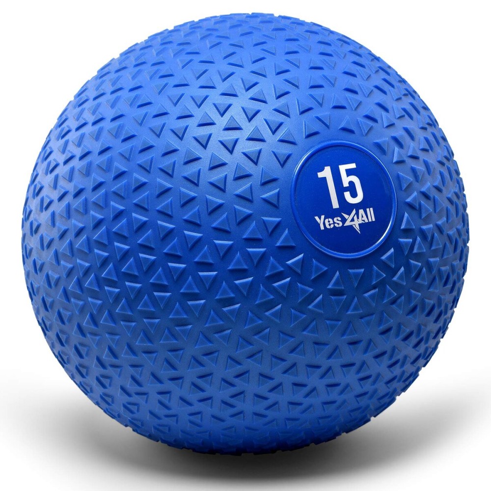 Yes4All Slam Balls, 10-40lb Weighted Ball Weight, Durable PVC Sand Filled Workout Dynamic Slam Ball for Strength Training, Triangle, Bule, 15lbs