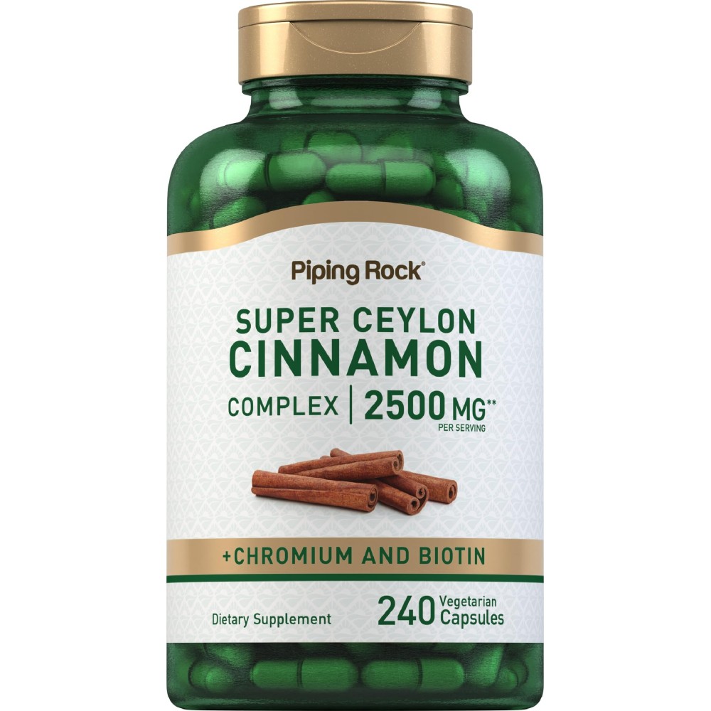 Piping Rock Super Ceylon Cinnamon Complex Capsules | 2500 mg | 240 Powder Pills | Extract Supplement with Chromium and Biotin | Vegetarian, Non-GMO, Gluten Free