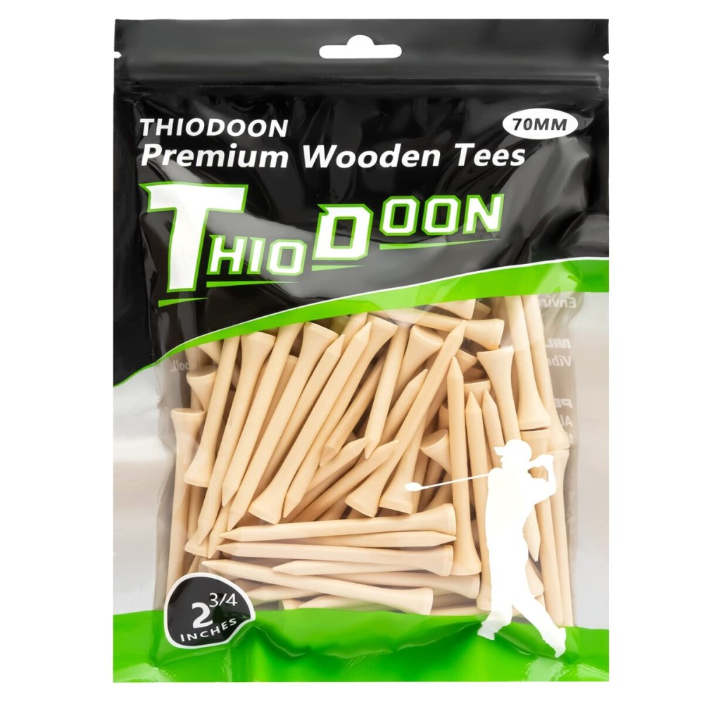 THIODOON Golf tees 2 3/4 inch Less Friction Wood Tees Training for Golfer Professional Natural Wood Golf tees Bulk 100 Count Golfing Tees