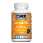 VISPURA Vitamin B-Complex, 180 Vegan Tablets, All B Vitamins Including B12, B1, B2, B3, B5, B6, B7, B9, Folic Acid, for Stress, Energy and Healthy Immune System*, Natural Supplement Without Additives