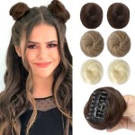 REECHO 2 PCS Mini Claw Clip in Messy & Cat Ears Hair Bun Extensions HB001 Wig Accessory Updo Hairpieces for Women Girls (Pack of 2-3 Straight, Dark Chocolate Brown)