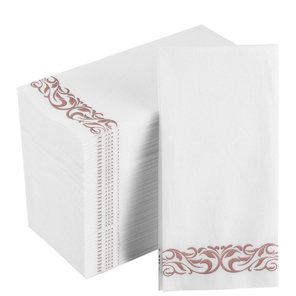 FOCUSLINE 200 Linen Feel Disposable Bathroom Napkins, Soft and Absorbent Paper Guest Towels, Cloth-Like Paper Hand Towels Decorative Napkins for Parties,Weddings,Dinners or Events,Rose Gold, 12 x 17