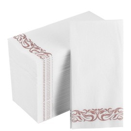 FOCUSLINE 200 Linen Feel Disposable Bathroom Napkins, Soft and Absorbent Paper Guest Towels, Cloth-Like Paper Hand Towels Decorative Napkins for Parties,Weddings,Dinners or Events,Rose Gold, 12 x 17