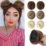 REECHO 2 PCS Mini Claw Clip in Messy & Cat Ears Hair Bun Extensions HB001 Wig Accessory Updo Hairpieces for Women Girls (Pack of 2-3 Straight, Light Chocolate Brown)