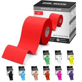 SB SOX Original Cotton Kinesiology Tape Roll - Best Latex Free Athletic Tape for Muscles/Joints - Waterproof, Stretchy, and Gentle on Skin (16ft) (Red)