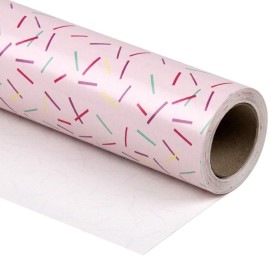 WRAPAHOLIC 30 Inch Pink Wrapping Paper Roll - Jumbo Pink Color with Colorful Line Segment Print for Birthday, Holiday, Wedding, Baby Shower Wrap - 30 inch x 33 feet