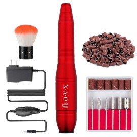 20000 RPM Electric Nail File Kit Portable Nail Drill Machine Professional Manicure Pedicure Kit with Sanding Bands,Nail Drill Bits and Brush for Acrylic Gel Nails-Red