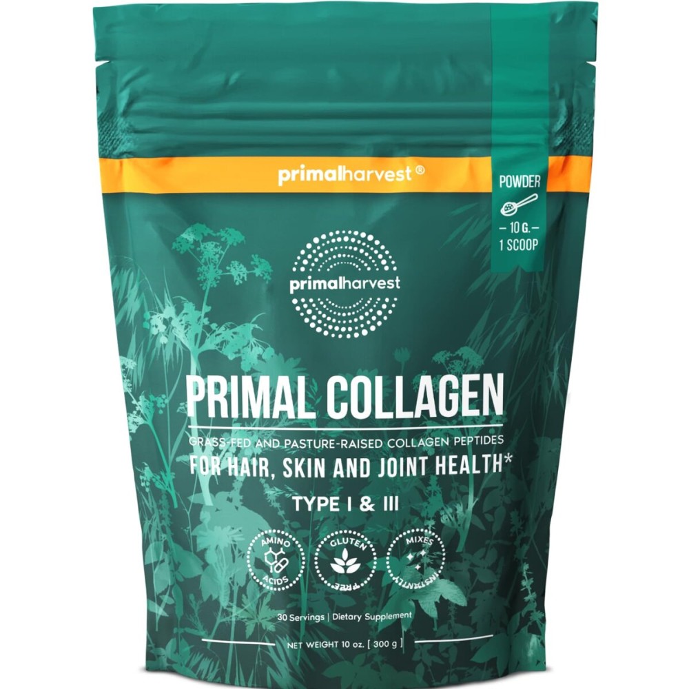 Primal Harvest Collagen Powder for Women or Men Primal Collagen Peptides Powder Type I & III, 10 Oz Collagen Protein Powder for Hair, Skin, Nails (Single, Original)