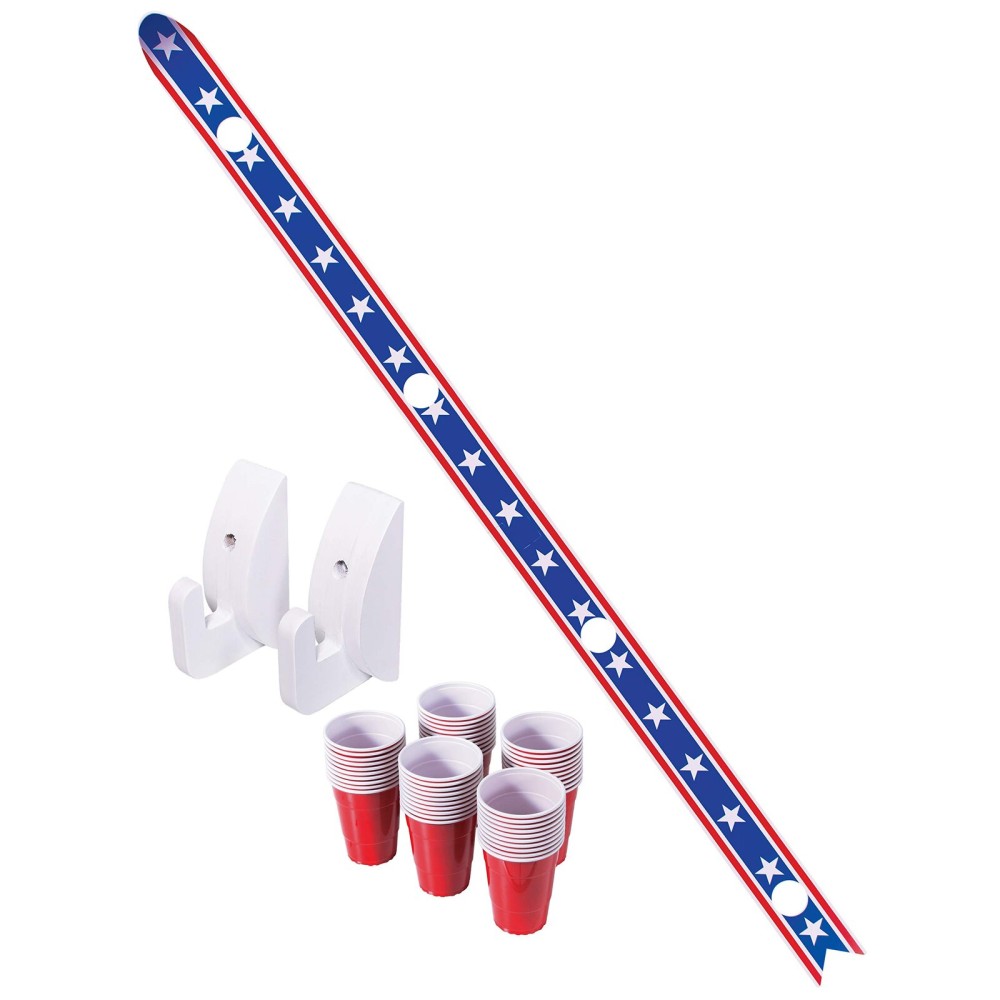 GoPong Slamski - Retro and Vintage Wood Design 4 Person Drinking Ski with 50 Plastic Shot Glasses