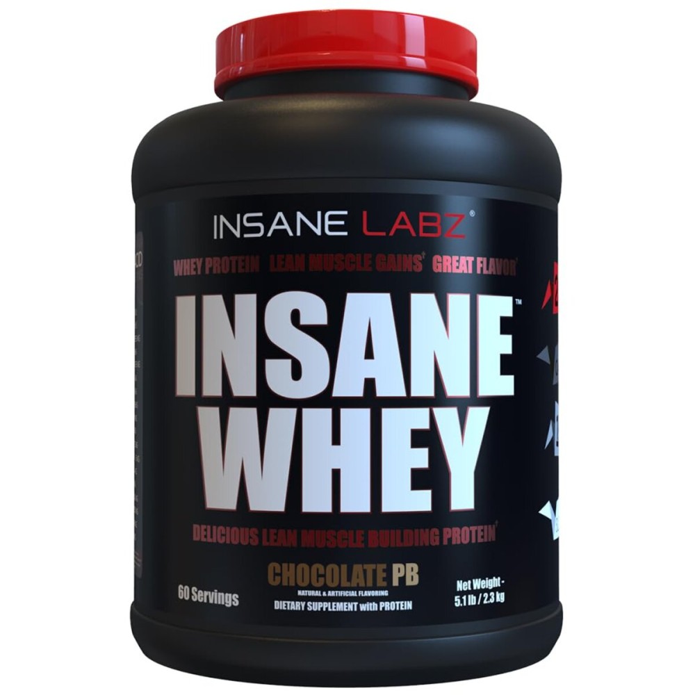 Insane Labz Insane Whey,100% Muscle Building Whey Protein, Post Workout, BCAA Amino Profile, Mass Gainer, Meal Replacement, 5lbs, 60 Srvgs (Packaging May Vary) (Chocolate Peanut Butter)