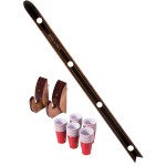 GoPong Brewski - Rustic Stained Design - 4 Person Beer Drinking Shot Ski with 50 Plastic 6 oz Cups