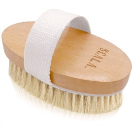 Dry Brushing Body Brush SCALA Natural Bristle Body Brush, Soft Body Exfoliating Brush Scrub for Dead Skin, Cellulite, Lymphatic Drainage, Blood Flow - Thicker & Stronger Medium Strength