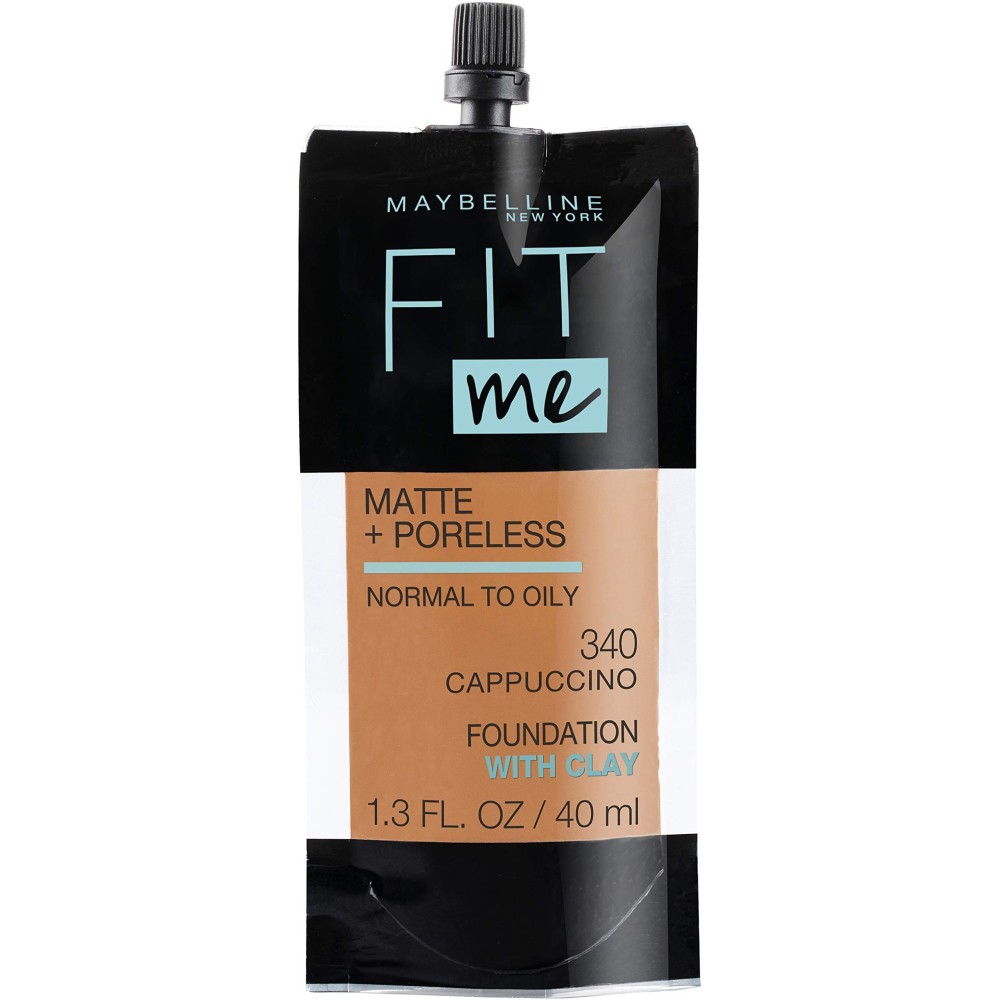 Maybelline New York Fit Me Matte + Poreless Liquid Foundation, Pouch Format, 340 Cappuccino, 1.3 Ounce