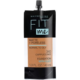 Maybelline New York Fit Me Matte + Poreless Liquid Foundation, Pouch Format, 340 Cappuccino, 1.3 Ounce