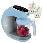 EVLA\'S Baby Food Maker, Steamer, Blender, Baby Food Processor for Healthy Homemade Baby Food in Minutes, Touch Screen with 6 Reusable Food Pouches, Baby Registry Essential, Blue