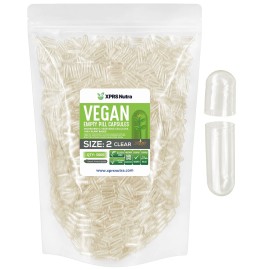 XPRS Nutra Size 2 Empty Capsules - 5000 Clear Empty Vegan - Vegetarian DIY Vegetable Capsule Filling - Veggie Pill Capsules Pills