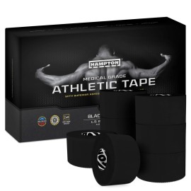 Hampton Adams | As Seen on Shark Tank | Original Sports Medical Athletic Tape (8-Pack) | 45ft Rolls | No Sticky Residue Easy Tear | for Athletes Trainers First Aid Injury Wrap | Ankles Wrist (Black)