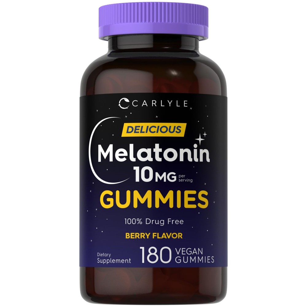 Carlyle Melatonin Gummies 10mg | 180 Count | Adult Drug Free Aid | Berry Flavor | Vegan, Non-GMO, Gluten Free Supplement