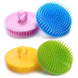 Aroveea Hair Scalp Brush Dandruff Cleaning Brush Shower Scalp Shampoo Brush Scalp Massager Pack of 4(Blue,Green,Yellow,Pink)