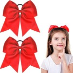 2 Packs Jumbo Cheerleading Bow 8 Inch Large Cheer Hair Bows with Ponytail Holder for Teen Girls Softball Outfit Uniform(Red)